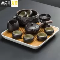 三维工匠日式功夫茶具套装整套茶盘家用简约陶瓷茶杯茶壶粗陶现公客厅 黑色枯木逢春10头+茶洗+茶盘