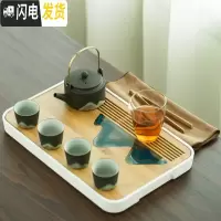 三维工匠日式功夫茶具家用茶壶茶杯陶瓷干泡茶盘套装简约办公室小茶台茶海 黑釉化彩远山茶具+远山盘(白色密胺底盘)