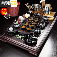 三维工匠功夫茶具套装家用简约茶盘整套办公室用客厅会客全自动茶台烧水壶 梅花流水茶盘+沙金龙壶B配件598 20件