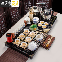 三维工匠茶具套装家用整套陶瓷功夫茶盘实木紫砂喝茶简约泡茶茶道茶台 青花白瓷幽雅四合一套装 26件