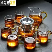 三维工匠透明玻璃加厚功夫茶具套装简约家用茶壶茶杯茶盘 黄把如意壶(450)+6黄把杯(100)+凌纹黄把公 8件