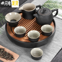 三维工匠黑陶瓷功夫茶具套装家用简约干泡茶盘中日式杯壶旅行便携酒店专用 井栏壶有把海直漏四直杯日月圆盘无包