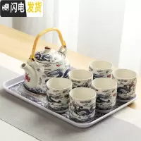三维工匠大号提梁壶陶瓷套装日式茶杯家用简约客厅带茶盘简约功夫茶具套装 青花云龙+密胺盘