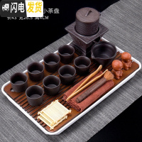 三维工匠紫砂茶具套装家用懒人泡茶半全自动旋转磨盘功夫茶茶壶茶杯茶叶罐 紫砂蒸蒸日上自动茶具+雅致深棕竹制小茶盘