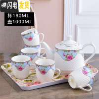 三维工匠北欧式陶瓷茶杯水杯家用套装客厅杯子水具耐热茶壶冷水壶茶具套装 蓝色边一壶六杯赠托盘 8件