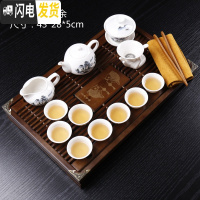 三维工匠整套紫砂功夫茶具套装家用简约茶杯实木小茶盘抽屉式茶台茶海 年年有余实木+山水玉瓷 17件