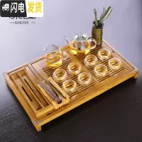 三维工匠透明玻璃茶具套装整套功夫茶杯套装家用简约现代茶盘茶道组合 款式四宁静致远茶盘(玻璃茶具双层杯)套装 12件