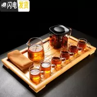 三维工匠玻璃茶具套装家用日式飘逸杯茶水分离单壶煮茶泡茶器茶壶 大平板托盘+小无闻方形壶+小公杯+6透明把杯+茶巾 8件