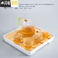 三维工匠功夫茶具套装家用客厅简约可高温加厚日式玻璃茶壶茶杯茶盘小茶台 宁静四方茶盘+十二角细纹壶一壶四杯
