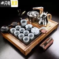 三维工匠鸡翅木紫砂茶具套装家用简约小号乌金石茶盘全自动一体茶台泡茶 06:鸡翅木五福-汝窑侧把[金色全自动不锈钢 26件