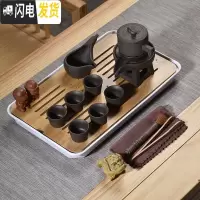 三维工匠密胺茶盘功夫茶具套装陶瓷盖碗茶杯家用简约日式竹制茶盘茶海 紫砂石磨自动茶具密胺白大长方盘 17件