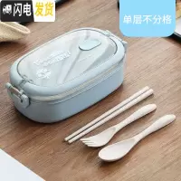 三维工匠小麦秸秆双层饭盒上班族可爱饭盒便当盒分隔型微波炉加热饭盒学生 单层北欧蓝