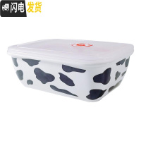 三维工匠陶瓷饭盒上班族微波炉分隔型日式水果少女心可加热带饭饭盒便当盒 黑色吸气奶牛三格饭盒