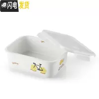 三维工匠陶瓷饭盒食品盒带盖保鲜盒微波炉饭盒长方形汤碗密封碗上班族饭碗 卡扣盖单格柠檬车