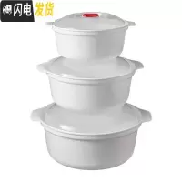 三维工匠微波炉加热专用圆形双耳饭盒汤碗泡面碗家用大号塑料带盖微波炉碗 2个中号+1个大号