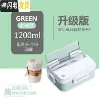 三维工匠可加热饭盒微波炉专用上班族便当盒分格隔型学生塑料餐盒套装带盖 北欧绿+汤罐