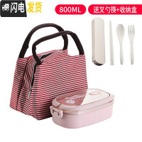 三维工匠饭盒可爱少女心上班族微波炉加热便当盒学生简约分格双层餐盒 单层北欧粉+保温袋粉