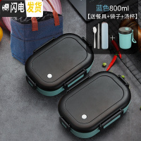 三维工匠冰箱保鲜盒塑料饭盒圆形微波炉加热带专用碗便当盒餐盒水果收纳盒 蓝色(两饭盒)+牛仔袋+餐具+汤杯