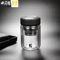 三维工匠耐热双层玻璃杯办公室茶杯圆润水杯男女士杯子矮胖泡茶加厚皮纹盖