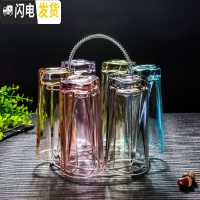 三维工匠加厚耐热铅家用创意玻璃杯开水杯套装泡茶啤酒果汁牛奶杯送杯架