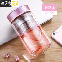 三维工匠双层玻璃杯办公室茶杯网红透明好看的水杯便携隔热保温杯子女外出