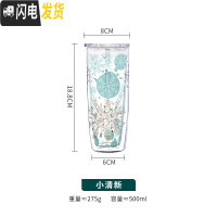 三维工匠小清新双层玻璃水杯创意大容量带盖简约耐热茶杯子家用