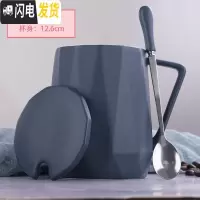 三维工匠大容量喝水马克杯带盖勺杯子创意个性潮流简约水杯家用咖啡早餐杯