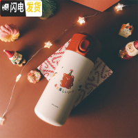 三维工匠原创保温杯316不锈钢女弹跳盖水杯便携学生轻量圣诞红 姜饼熊350316不锈钢—