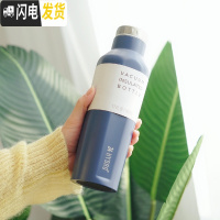 三维工匠韩国大容量保温杯不锈钢女学生男士便携方形水杯简约个性清新文艺 六角蓝色500