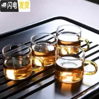 三维工匠家用带把耐热玻璃杯加厚主人杯简约茶杯套装透明品茗杯小茶杯 黄把-玻璃直身杯4个-优选