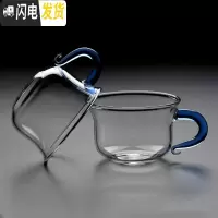 三维工匠玻璃小茶杯功夫茶具泡茶个性杯子带把耐热透明玻璃杯家用便携 P-B3蓝色[100]2个装