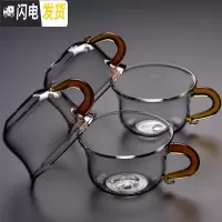 三维工匠玻璃小茶杯功夫茶具泡茶个性杯子带把耐热透明玻璃杯家用便携 P-B3黄色[100]4个装