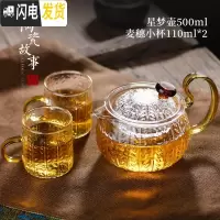 三维工匠茶杯玻璃杯加厚可高温品茗杯带把家用功夫茶具小号主人杯 星梦壶500+麦穗小杯*2