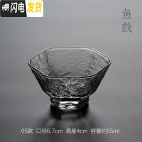 三维工匠描金边耐热锤纹透明玻璃品茗杯主人杯个人小茶杯日式功夫茶具 金边05