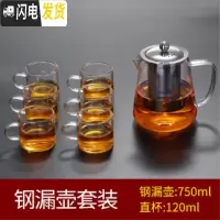 三维工匠玻璃小茶杯耐热家用功夫茶具套装透明单个主人杯子加厚带把6只装 特惠750壶+透明把120