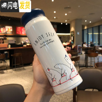 三维工匠保温杯可爱创意萌水杯女韩国清新网红学生简约不锈钢杯子个性潮流 蓝色五只熊500