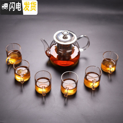 三维工匠10只装透明耐热玻璃小茶杯功夫茶具加厚带把茶杯家用泡茶杯品茗杯 A16壶+6把杯