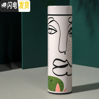 三维工匠真空保温杯男304不锈钢水杯便携大容量茶杯学生女泡茶杯ins创意 抽象画白色500