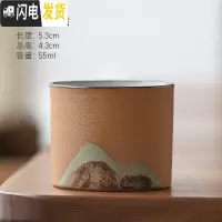 三维工匠弄里|日式粗陶茶杯主人杯单杯陶瓷品茗杯创意手工复古功夫小杯碗 直口茶杯远山-姜黄