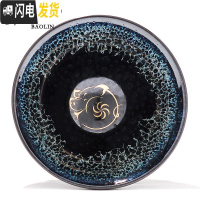 三维工匠建阳建盏蓝麒麟功夫茶杯陶瓷单个茶盏杯品茗杯主人单杯纯手工 建盏杯-苍蓝-金猪(礼盒装)