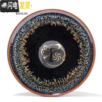 三维工匠建阳功夫茶杯陶瓷茶盏单个主人杯小品茗杯天目纯手工家用 建盏杯-象牙黄-金猪-礼盒装