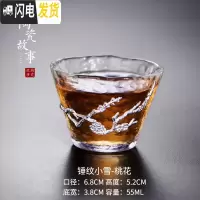 三维工匠品茗杯主人杯女耐热加厚日式锤纹玻璃杯功夫茶杯单个茶碗小茶杯 锤纹小雪-桃花551个