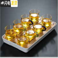 三维工匠加厚耐热透明玻璃品茗小茶杯带把直筒杯功夫茶杯带耳玻璃小茶杯 沥水茶盘+8个100混色杯(颜色可备注)
