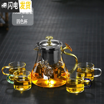 三维工匠加厚耐热透明玻璃品茗小茶杯带把直筒杯功夫茶杯带耳玻璃小茶杯 750如意壶+4色杯