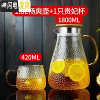 三维工匠 凉水壶锤纹玻璃冷水壶可高温加厚家用大容量凉开水壶果汁壶 1.8畅爽壶+1只贵妃杯