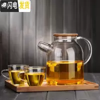 三维工匠玻璃茶壶单壶加厚耐热高温过滤大容量煮茶壶家用泡茶壶套装 (加厚)1600壶+2杯+竹子茶盘茶具