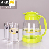 三维工匠冷水壶玻璃耐热高温防爆水瓶家用大容量凉白开水杯茶壶套装凉水壶 绿色2000+2个300杯