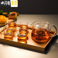 三维工匠玻璃茶壶单壶可高温泡茶壶茶水分离泡茶器过滤花茶壶小红茶具套 玲珑壶-白+品茗杯6个+长方形茶盘(壶把颜色可备注)