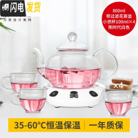 三维工匠耐热玻璃泡花茶壶套装家用泡茶壶花茶茶具套装带过滤茶具杯子 圆壶800+熊时代白+4个小资杯