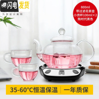 三维工匠耐热玻璃泡花茶壶套装家用泡茶壶花茶茶具套装带过滤茶具杯子 圆壶800+熊时代黑+2个小资杯